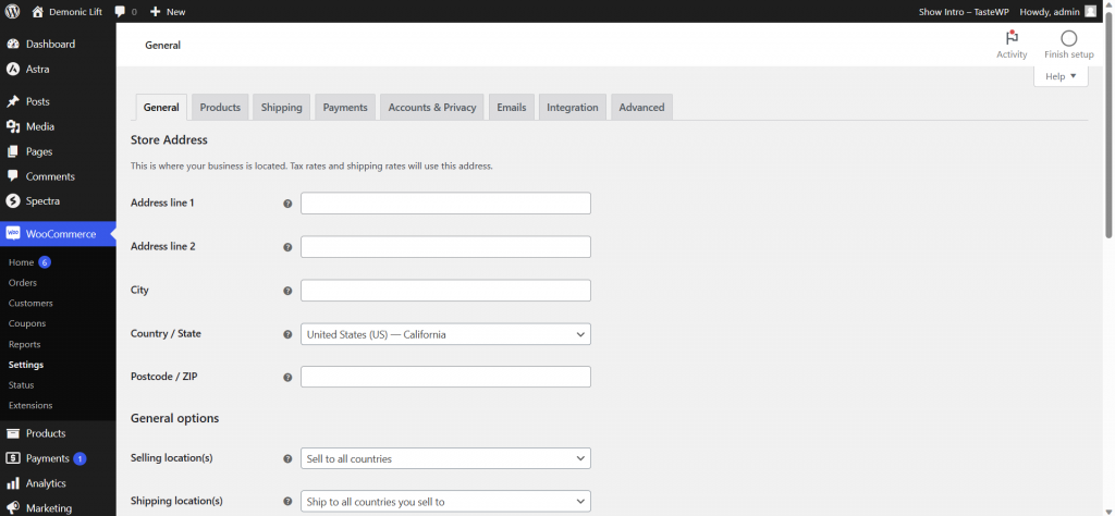 woocommerce settings