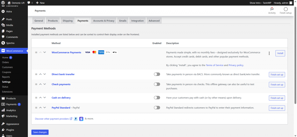 woocommerce accept payments