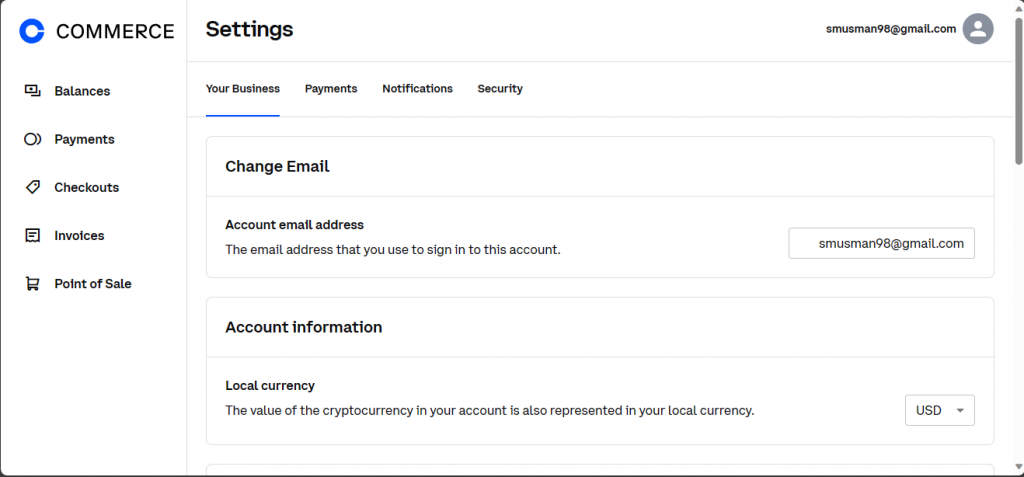 coinbase commerce settings