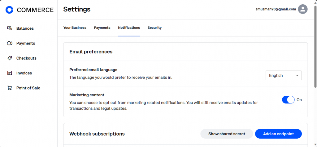 coinbase commerce notification