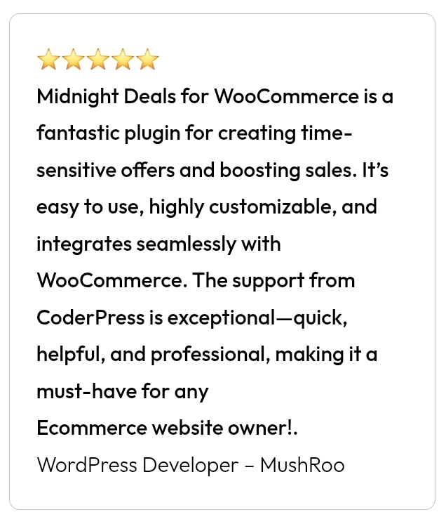 customer review
Midnight Deals for WooCommerce